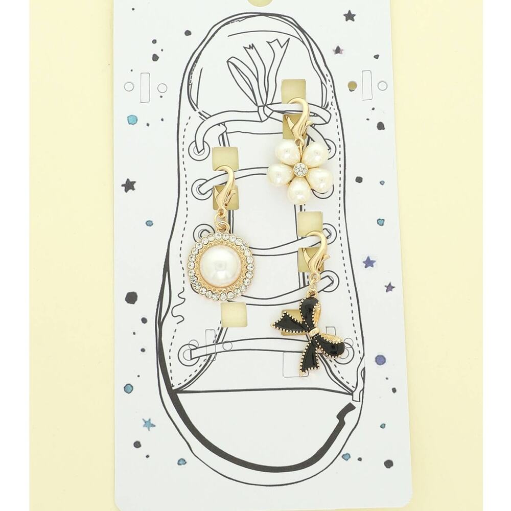 Shoe Set with Rhinestone Set Pearl, Flower  Bow Charms